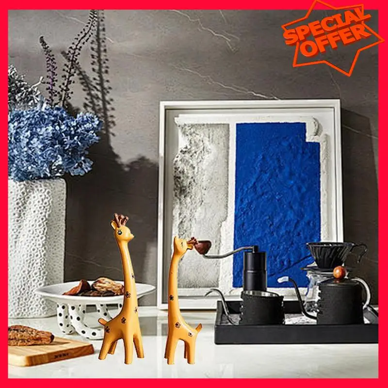 -ESTR Estatua de jirafa Estatua de jirafa de madera Decoración de escritorio Escultura de jirafa Escultura de animal Decoración de estantería de oficina en casa