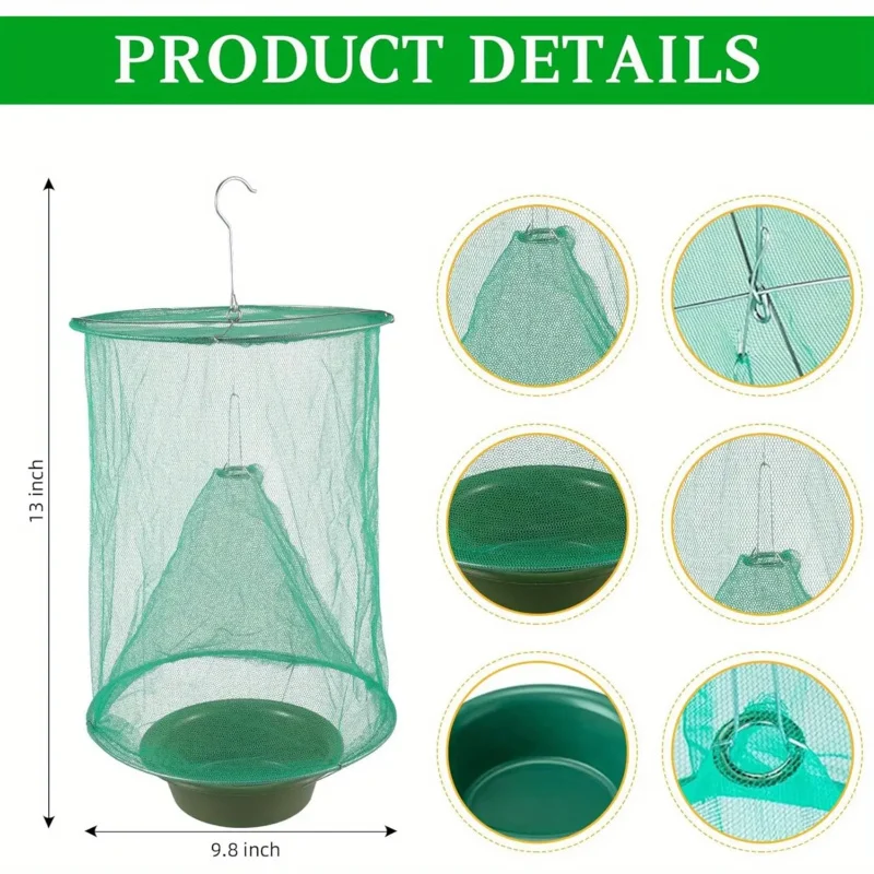 1/5 Pack Outdoor Fly Traps Hanging Mesh Cage Reusable Fly Traps Insect Catchers For Farm Yard Gardening Pest Controls Supplies