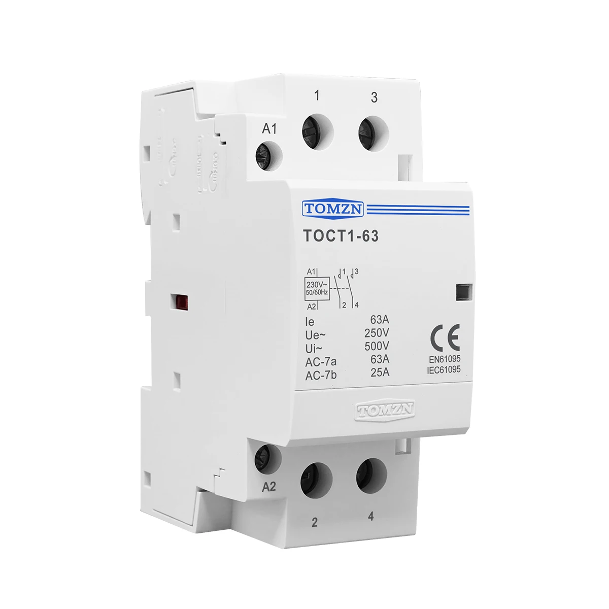 TOMZN TOCT1 2P 40A 63A 220V/230V 400V ~ 50/60 هرتز Din السكك الحديدية المنزلية التيار المتناوب وحدات المقاولين 2NO 1NO1NC 2NC