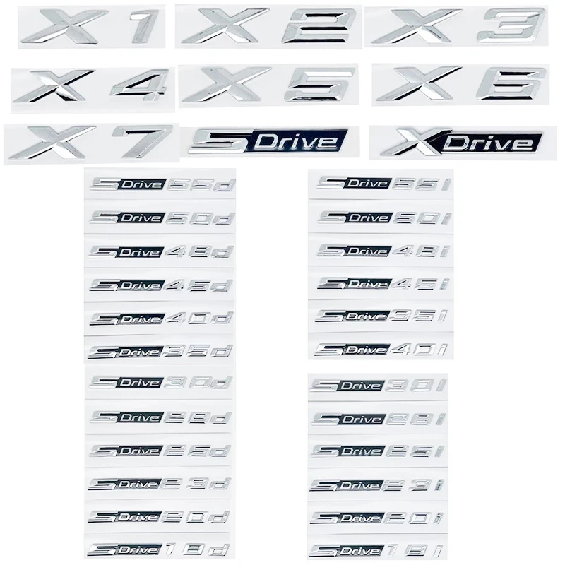 

3D ABS Glossy Silver Car Emblem Sticker for BMW X1/X2/X3/X4/X5/X6/X7/GT - Fit sDrive18i/20i/23i/25i/28i/30i/35i/40i/45i/50i/55i