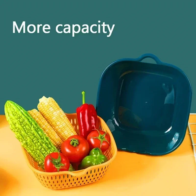 2in1 Double Layer Drain Baskets Storage Basket Multifunctional Wash & Drainer Basket Draining Fruit Tray Kitchen Drain Basket