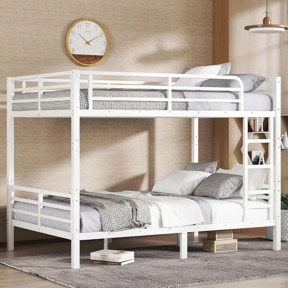 

Extra Long Heavy Duty Metal Bunk Bed for Adults/Teens, 350-500 LB Capacity, Ladder & Guardrail, Noise-Free Steel Slats, No Box S