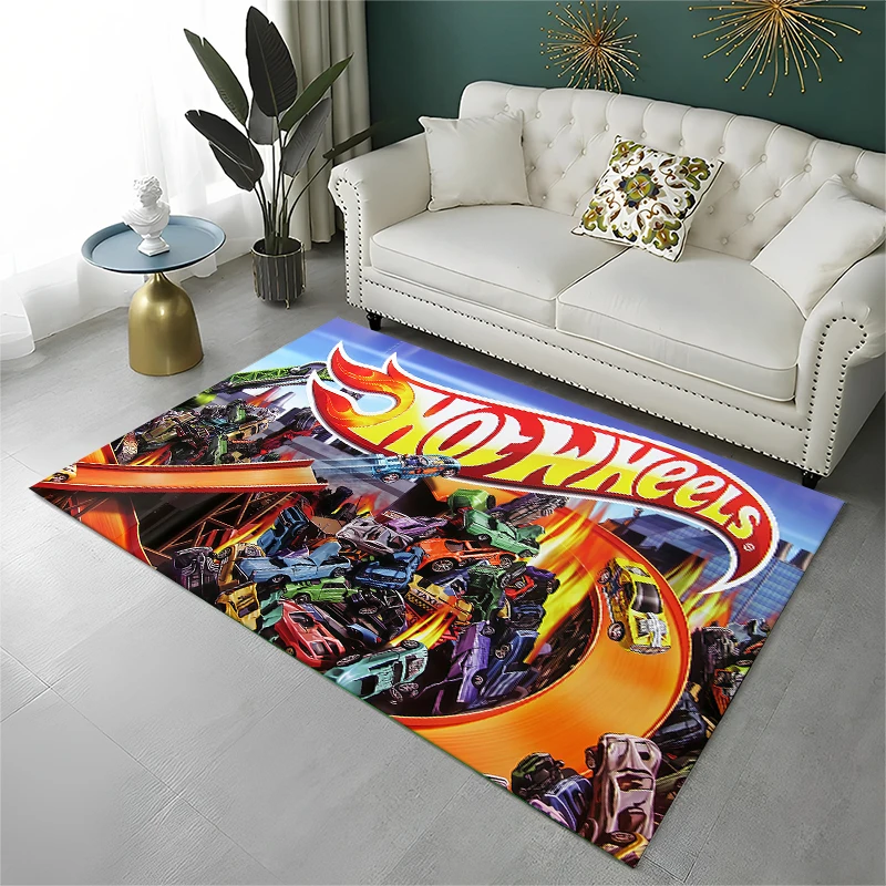 Cartoon H-Hot Wheels Rennwagen-Teppich für Spielzimmer, Schlafzimmer, Wohnzimmer, Sofa, Heimdekoration, Kinder-Teppich, rutschfeste Bodenmatte