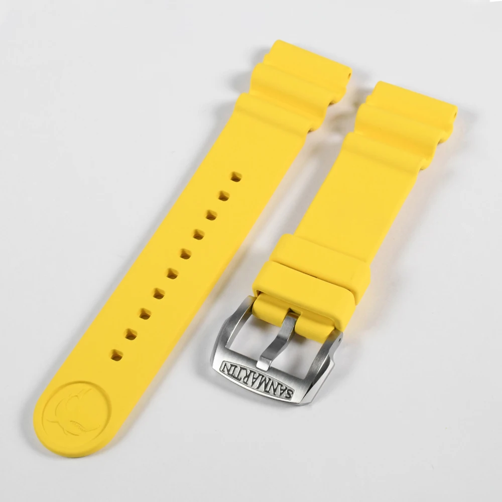 San Martin Uhrenzubehör, wasserdichte Armbänder für Herren, flexibles Fluorkautschuk-Armband, einfach, weich, 20/22 mm, bequem, SF0003
