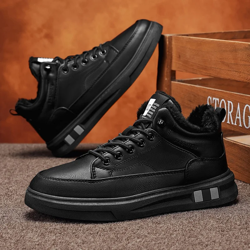 الشتاء أحذية رجالية مع الفراء عالية كانليتي الرجال الأحذية القطنية موضة الرجال حذاء كاجوال جلد رجل أحذية عمل زائد حذاء من الجلد الدافئة #5