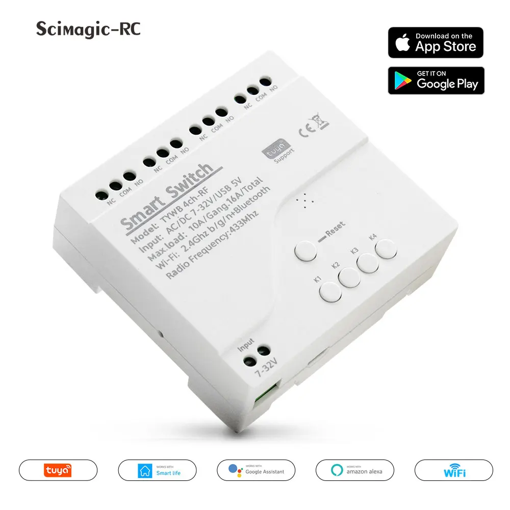 4CH 12V 24V 220V Tuya Wifi Smart Switch domotica 10A modulo relè Interruptor Wifi Smartlife telecomando Voice Alexa