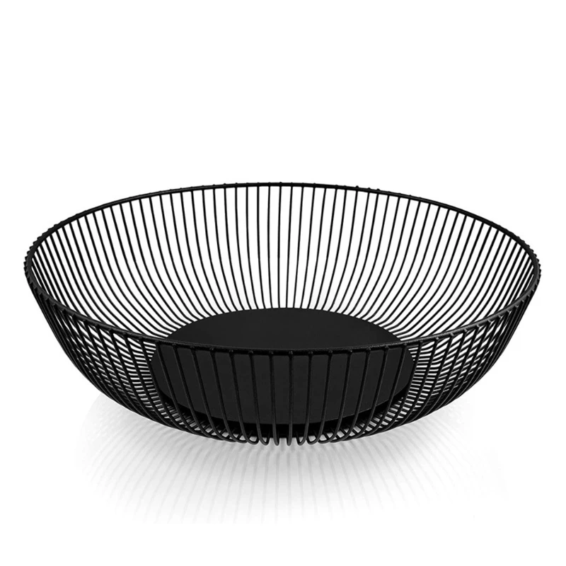 

Wrought Iron Fruit Basket Metal Wire Round Openwork Drain Bowl Snacks Storage