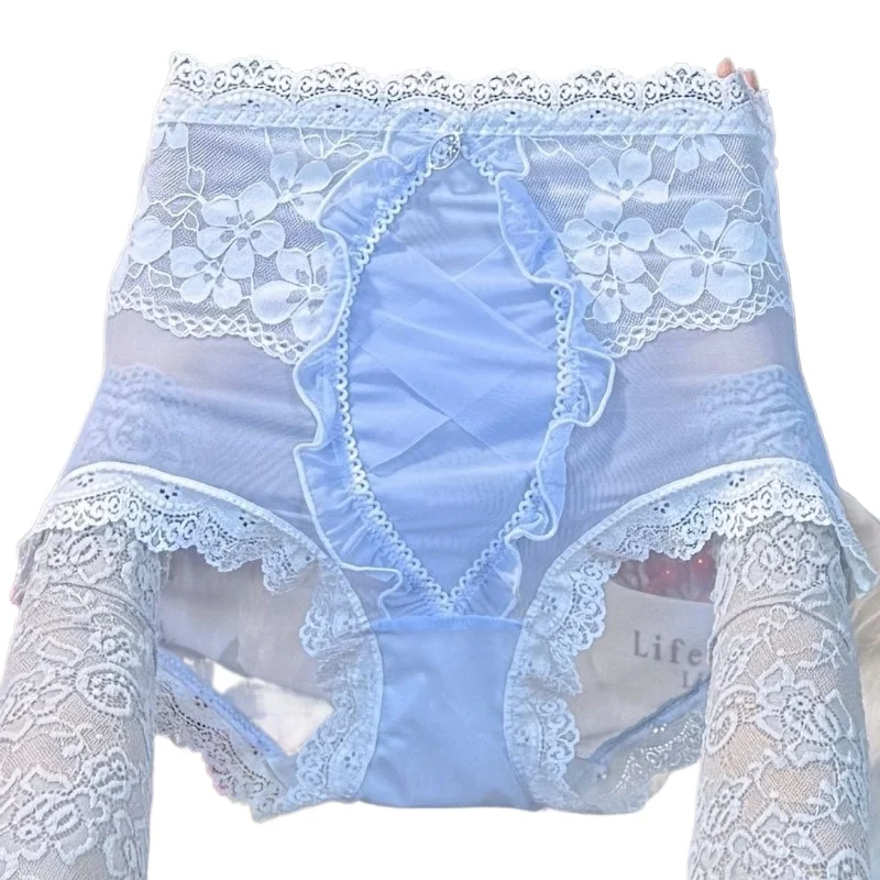 New High Waist Panties Women's Belly Lace Mesh Seamless Fat Mm Sexy Transparent Large Size Briefs Seamless Women Smooth and Soft