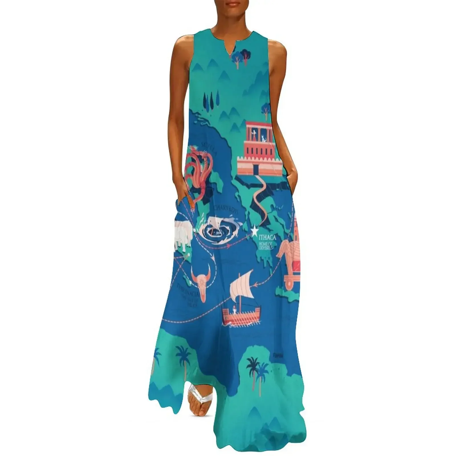 

Odyssey Map - The Journey of Odysseus Long Dress Elegant gown Dress
