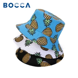 Bocca Pineapple Fruit Printing Bucket Hat Reversible Bucket Hats Unisex Foldable Cap Cotton Fisherman Hat Outdoor Sun Sport