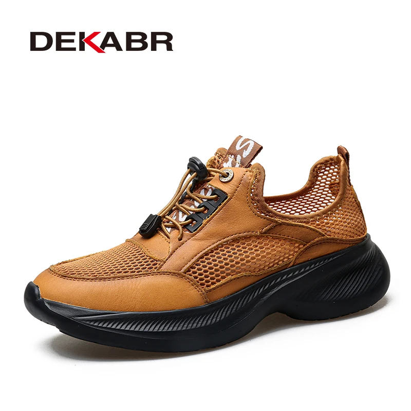

DEKABR Summer Men Casual Shoes Real Leather And Mesh Fabric Rubber Sole Lightweight Breathable Non Slip Lace Up Footwear