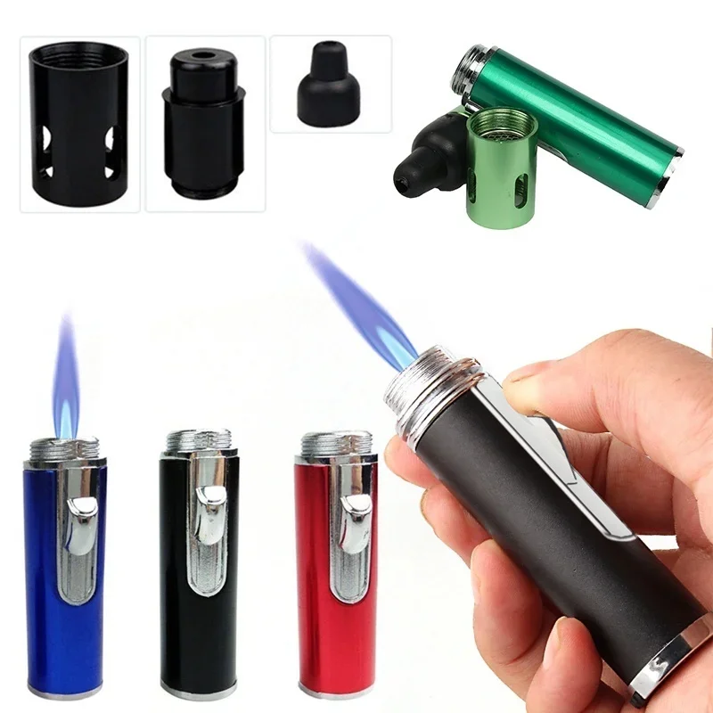 Metal Portable Long Pen Shaped Lighter, Inflatable Windproof Blue Flame  Ignition, Outdoor Camping, Kitchen Cooking, Versatile