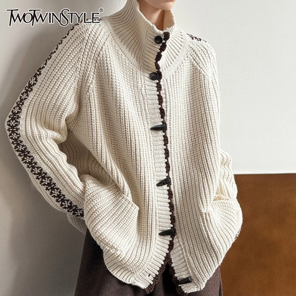 

TWOTWINSTYLE однотонный жаккардовый корейский свитер женский водолазка с длинным рукавом свободные повседневные ленивые женские свитера модные новые