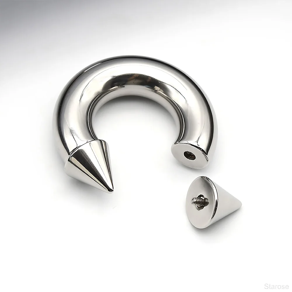 1Pc Large Gauge 12G-00G 10mm Spiked Stainless Steel Horseshoe Ring Nose Hoop Septum Piercing Cone Helix Piercing Lobe Earrings