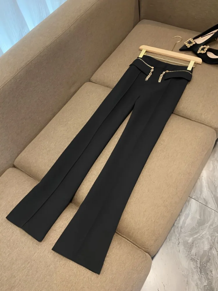 

Female Trousers Zipper Wide Leg Women's Flare Pants Black Slacks New in Korean Fashion Casual Comfortable Stretch Y2k Streetwear