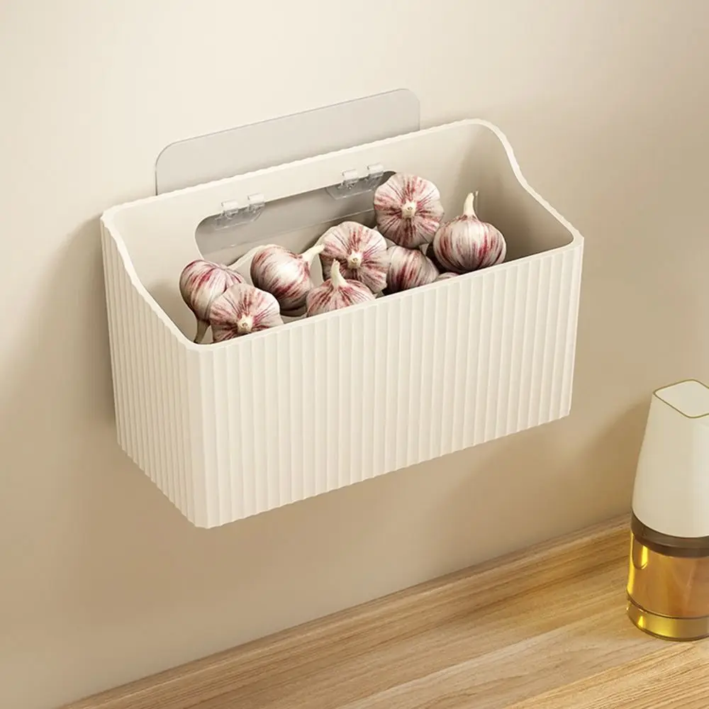 Transparent Ginger Storage Box Self Adhesive Flavouring Spices Container Onion And Garlic Storage Box Wall Mounted No punching