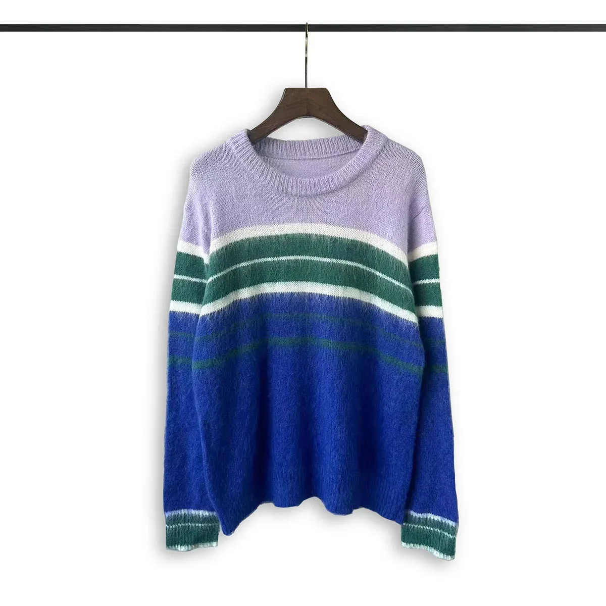 Vintage Kontrast farbe gestreifte Woll pullover Herren und Damen Rundhals ausschnitt Baggy Casual Winter pullover übergroße Patchwork Blusen