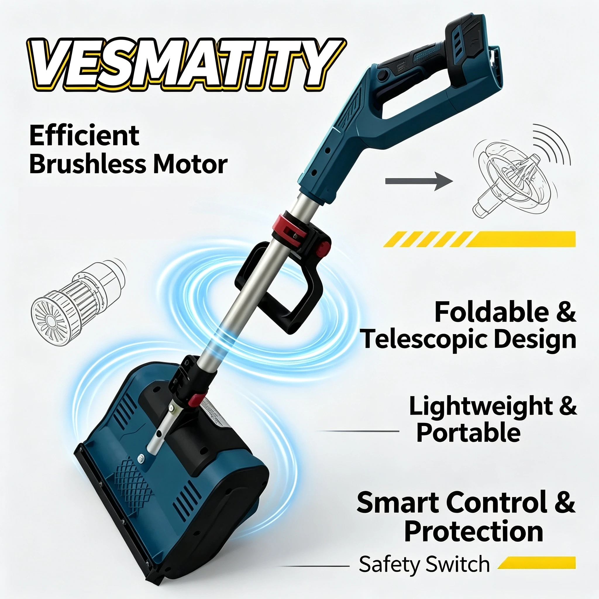 Vesmatity Brushless Snow Shovel 3000W Cordless Foldable Sweeper Plow for Makita 18V Garden Street Clean Xtreme