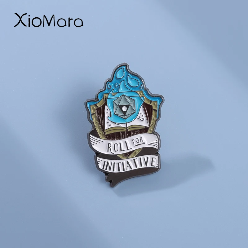 Roll for Initiative Blue Flame Brooch Enamel Pin Funny Game Peripherals Dice Badge Accessories Jewelry Lapel Decoration Gift
