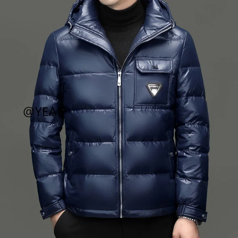 Yeae brilhante curto para baixo jaqueta pato para baixo estofamento roupas de grife masculino casual saco masculino casaco frio para o inverno jaqueta masculina