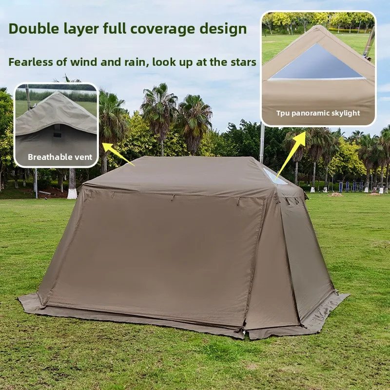 Large automatic quick-open camping tent with chimney and titanium black rubber, suitable for overnight camping