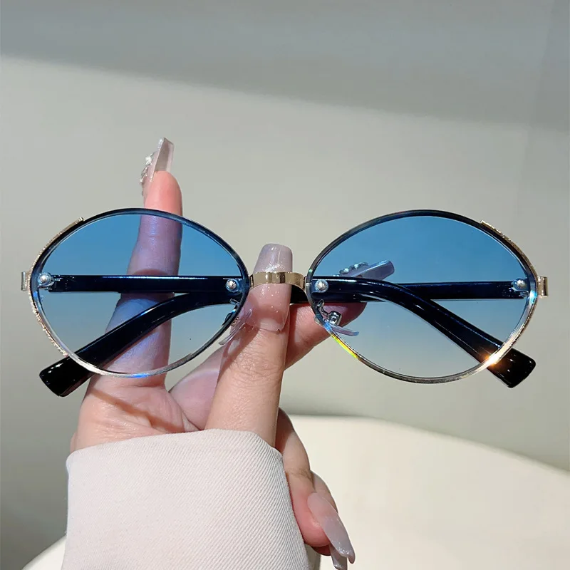 جديد عصري البيضاوي إطار معدني النظارات الشمسية للرجال النساء ريترو نظارات شمسية الذكور الإناث العلامة التجارية مصمم نظارات lrest De Sol Mujer
