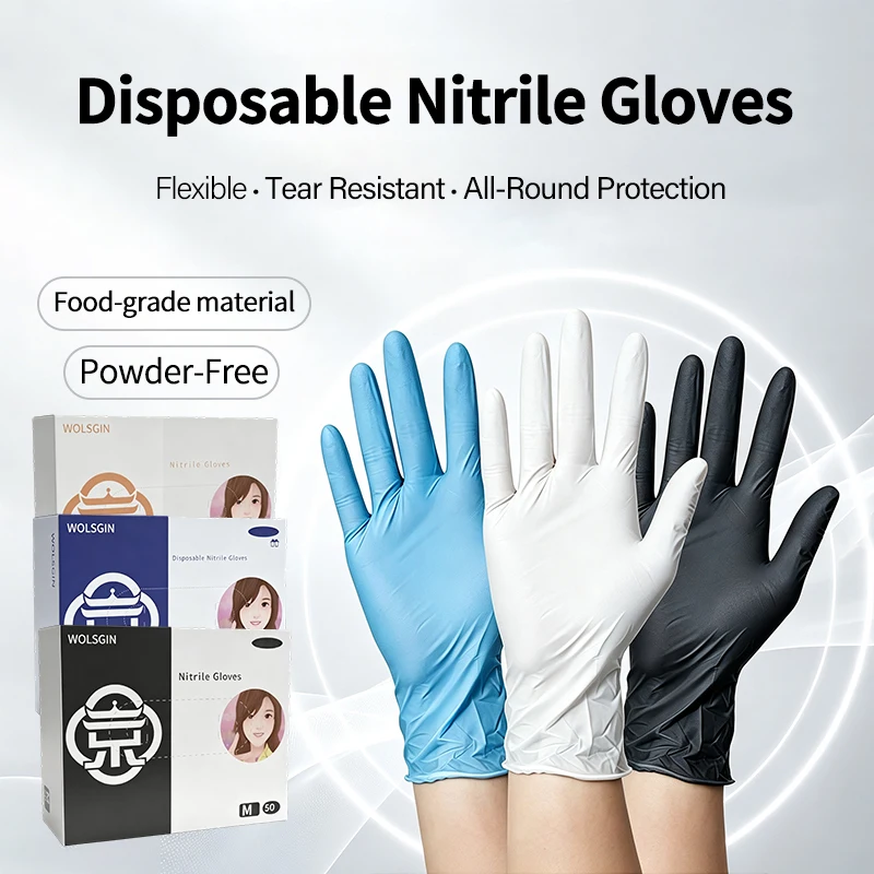 50/100PCS 4 mil 100% pure nitrile gloves, food-grade material, suitable for food processing, cleaning, and beauty/hair care