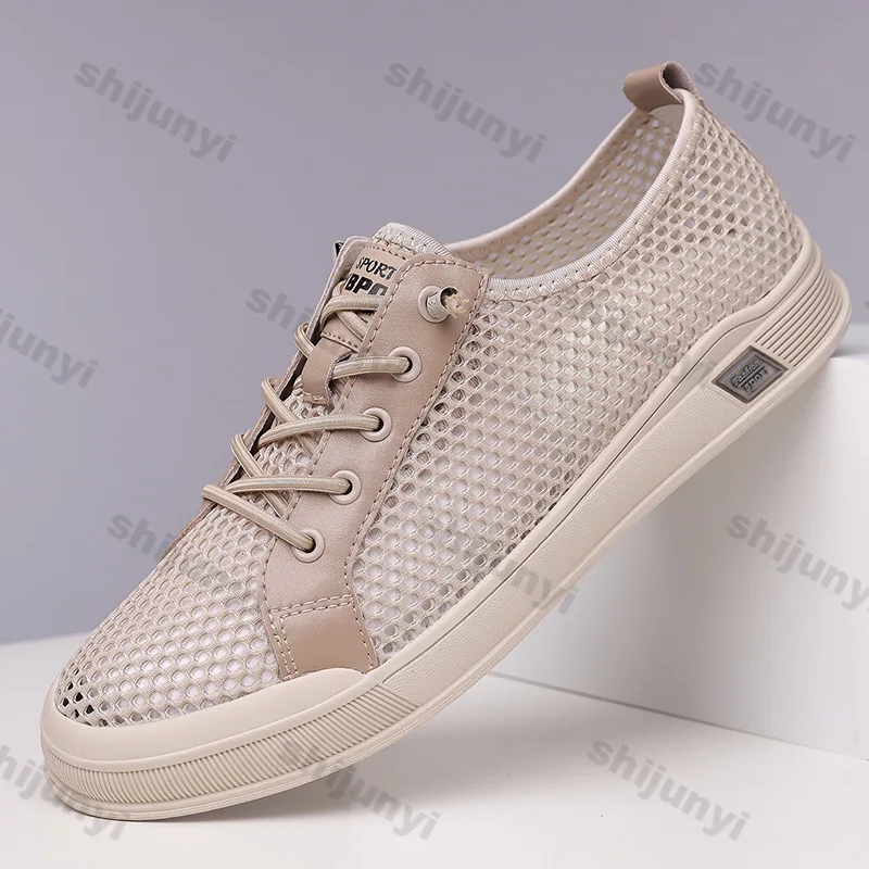 

2025: мужская обувь, летняя дышащая модная повседневная обувь с сеткой, легкая удобная нескользящая обувь на плоской подошве, Zapatillas De Deporte