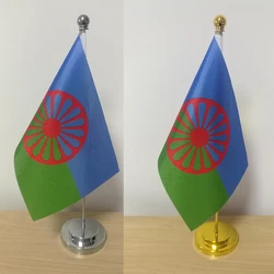 Gypsy Table Flag Romani Romany Flag Home Office Desk Banner Including Flagpole Base Flag Size 8.3''x5.5'' 21x14CM