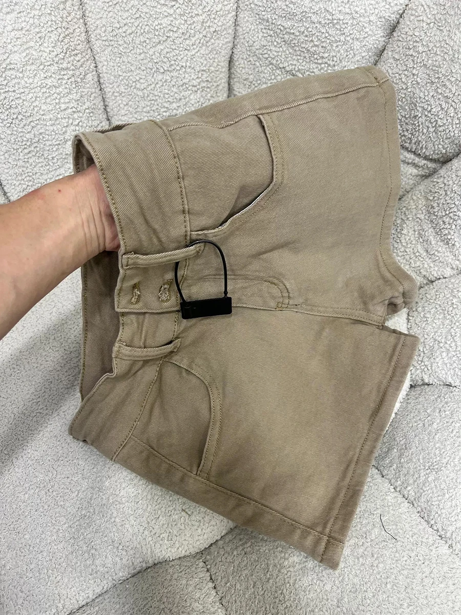 

High Waist A-Line Straight Leg Elastic Denim Shorts Women's plus Size Khaki Summer Slimming Retro American Style Hot Pants