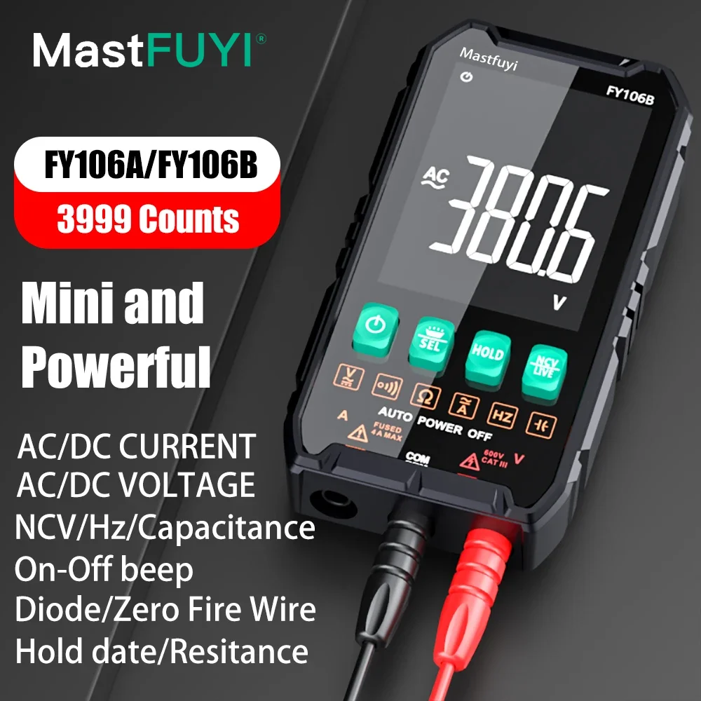 Mastfuyu Mini Multímetro Digital Inteligente Eletricista Testador para Capacitância de Tensão dc ac Ohm hz Ncv Multitester Profissional