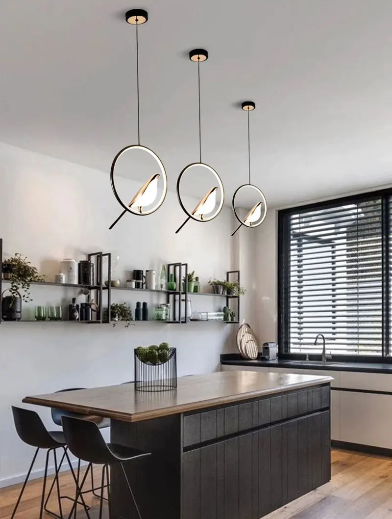 Nordic Elster Vogel LED Kabel Anhänger Lampen für Nacht Schlafzimmer Innen Schwarz Silber Hängen Lichter Kronleuchter Lampe Hause AC85-265V – Detail 1