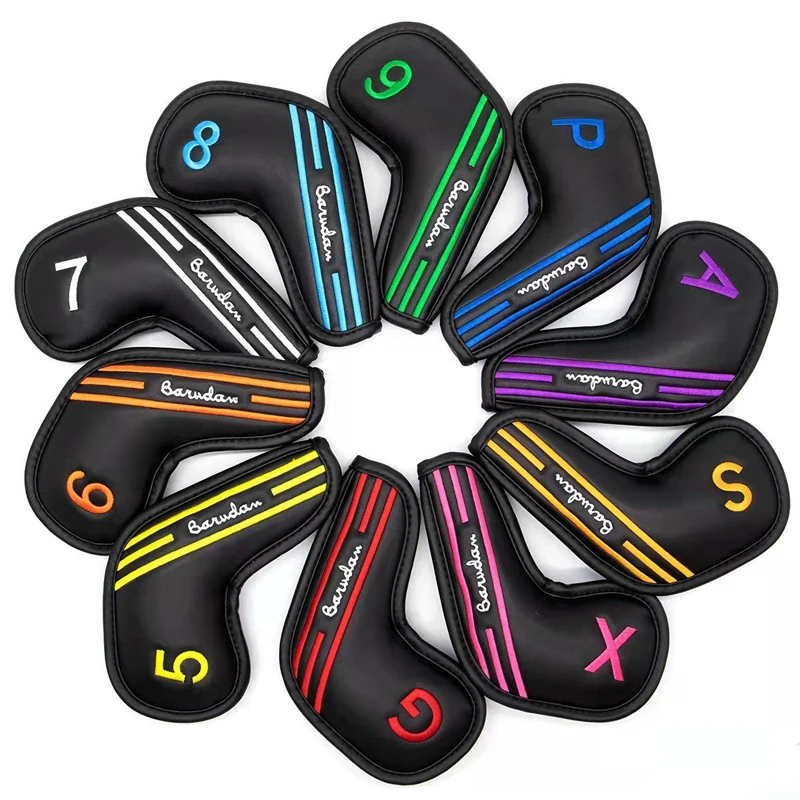 Striped Numbers Golf Iron Head Covers Iron Headcovers Wedges Covers Waterproof PU leather 5-9 ASPXG 10pcs with Black Color