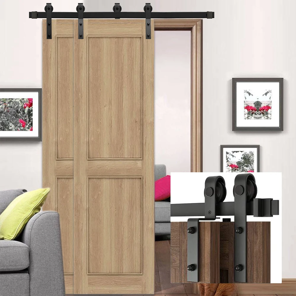 Imagem -03 - Bypass Deslizante Porta do Celeiro Ferragem Rolos para Portas Duplas Preto Dobrado Gancho Sistema Apenas Rolos para Venda j Forma