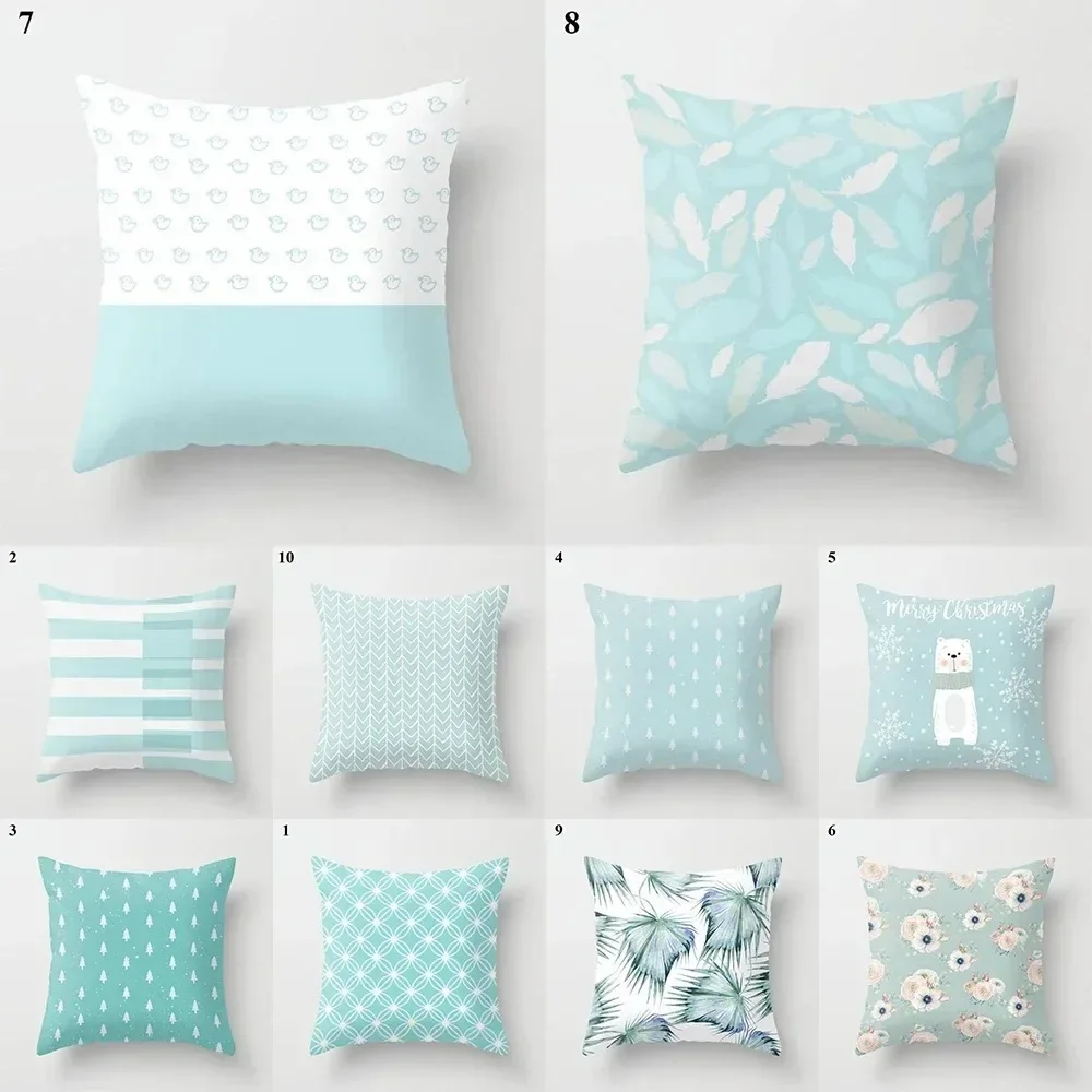 Light Blue Green Mint Color Geometric Printing Pattern Cushion Cover Home Living Room Sofa Decoration Square Pillow