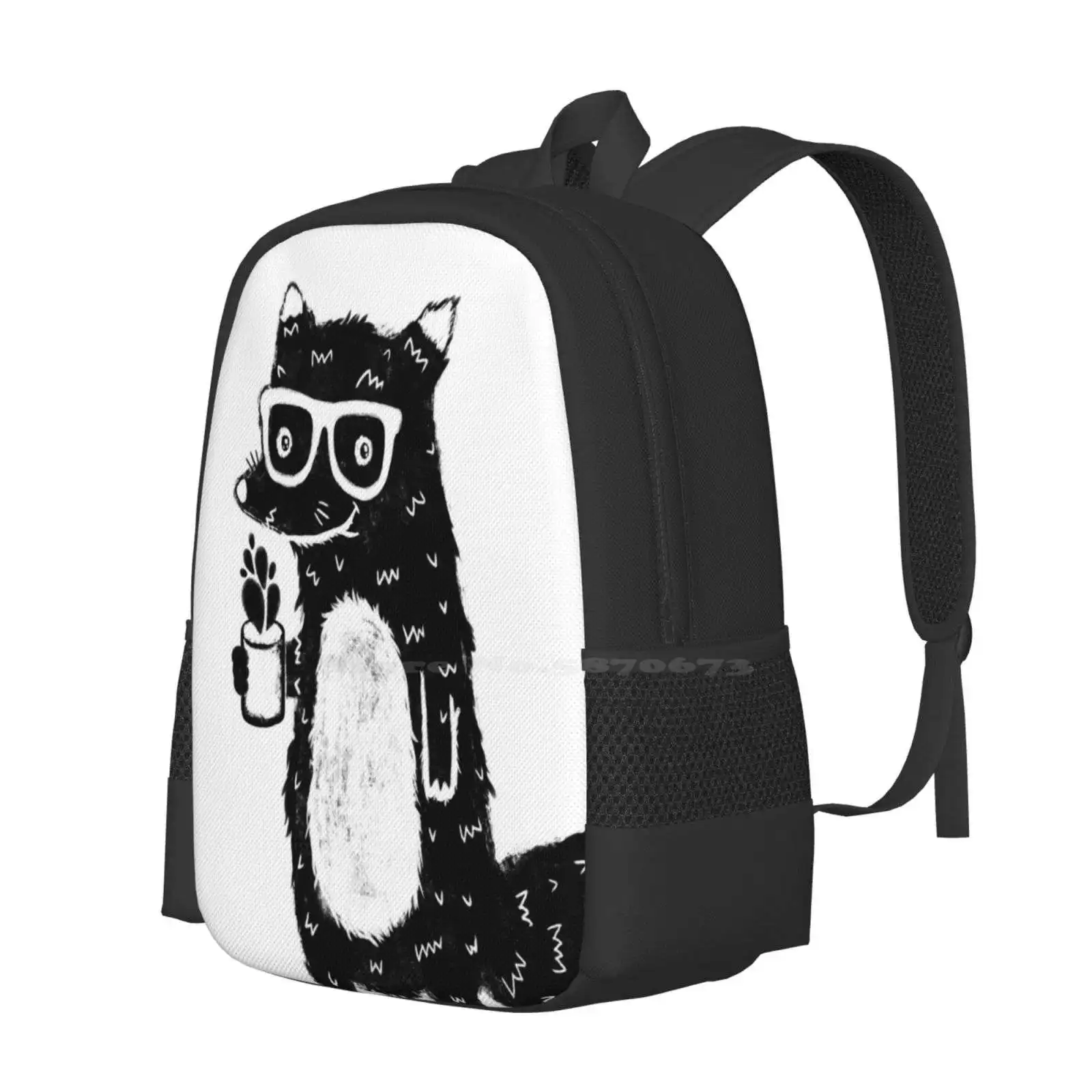 Mochila de zorro para estudiante, bolsa de viaje para ordenador portátil, dibujos animados de zorro, taza de té, café, capuchino, Latte, gafas Hipster salvajes