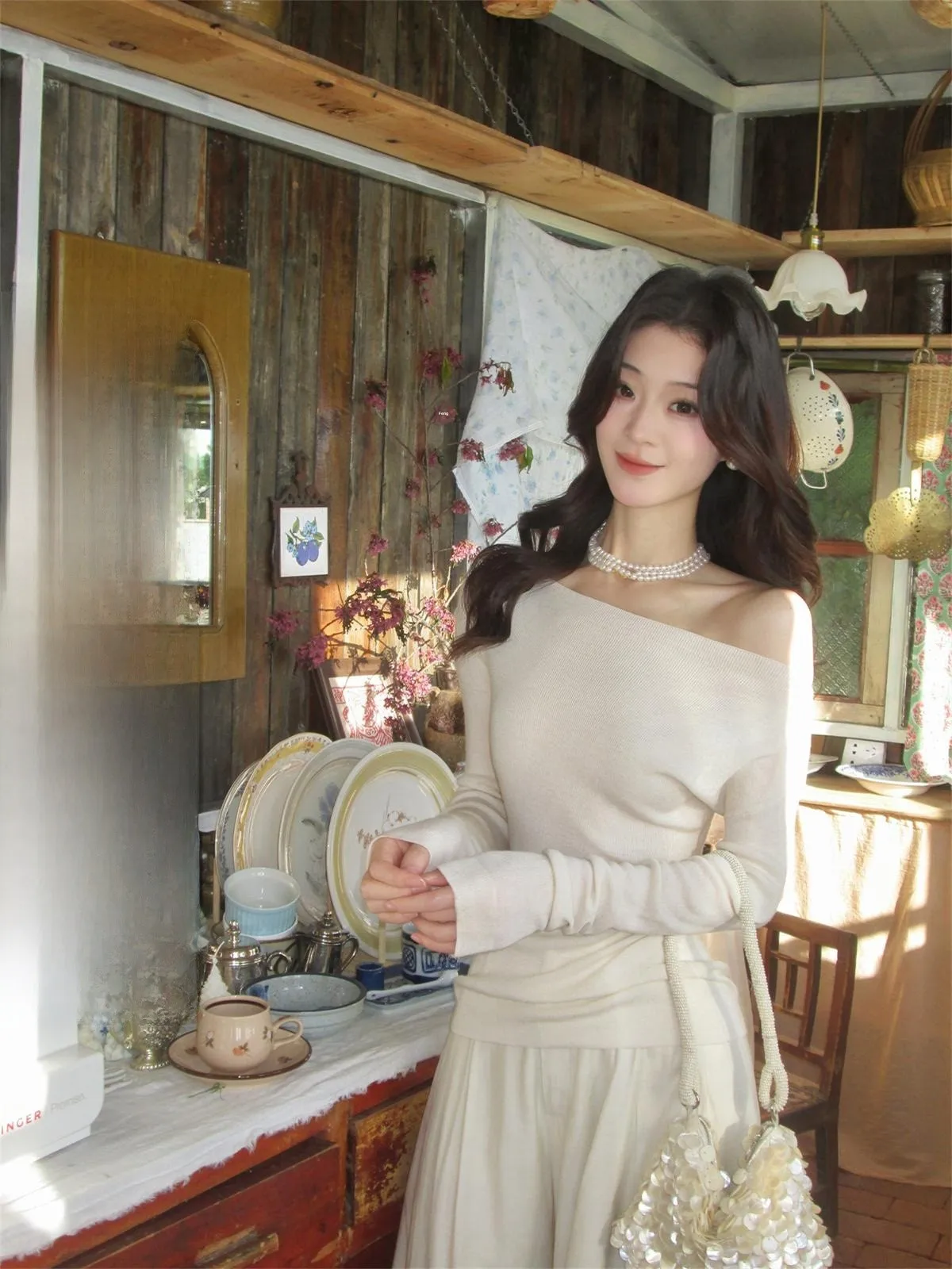 

ICELOLLY шелковый шерстяной вязаный базовый слой топ, женский косой топ для похудения, весенний повседневный длинный цвет све