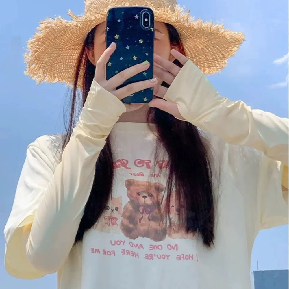 لطيف مرونة طويلة الحرير الجليد الأكمام الكرتون الحيوانات الجليد الأكمام واقية من الشمس الذراع يغطي رقيقة المضادة للأشعة فوق البنفسجية قفازات ركوب الدراجات القيادة #2