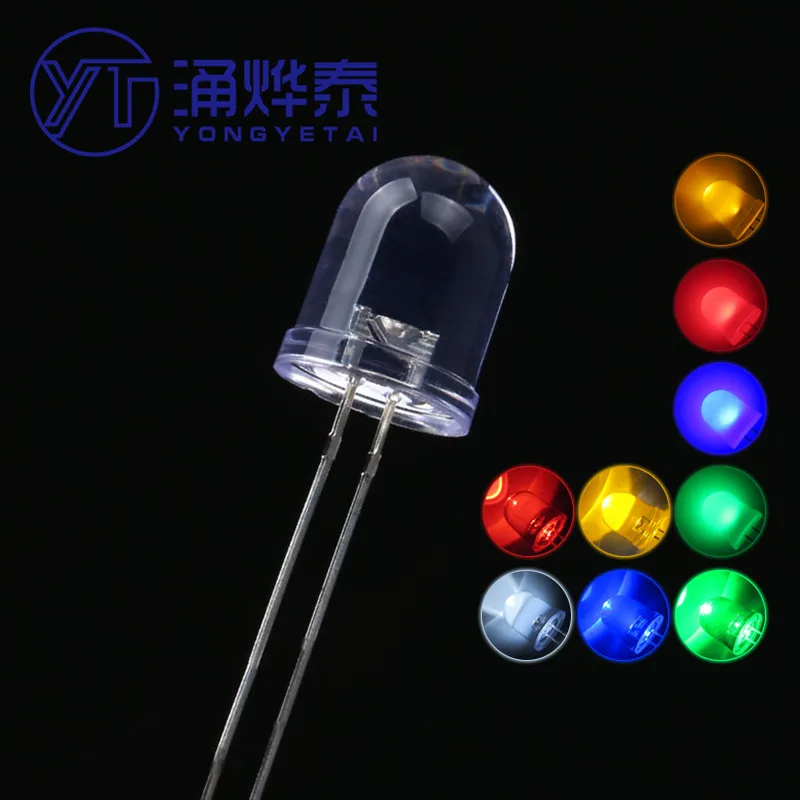 YYT 10PCS 10MM F10 round head LED light emitting diode white hair white red emerald green yellow blue highlight long pin