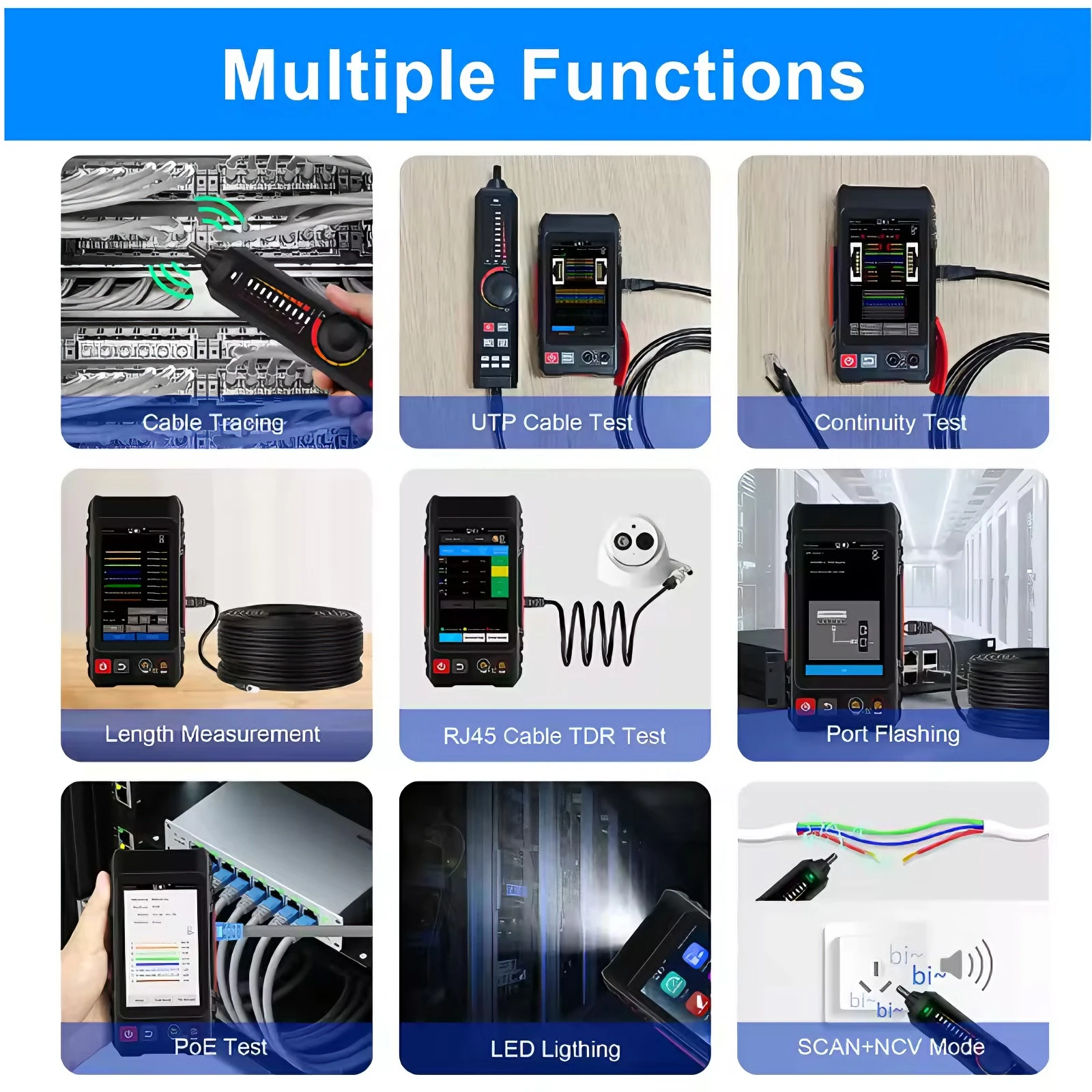 LAN Network Cable Tester RJ45 RJ11 BNC Cable Locator with PoE Test TDR Length Measurement Tool LT-600 Short circuit detection