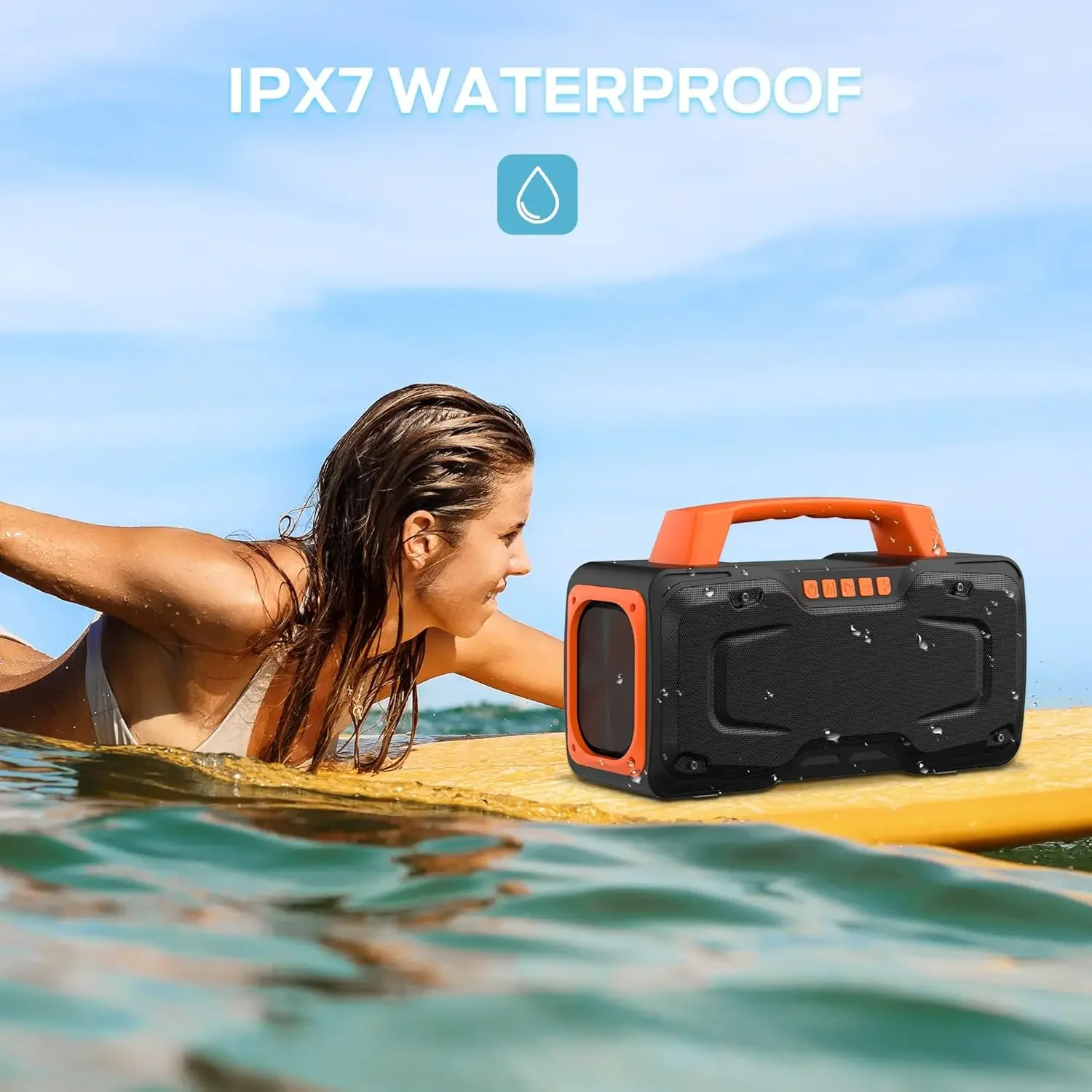 مكبر صوت بلوتوث، مكبر صوت لاسلكي محمول قوي 80 وات IPX7 مقاوم للماء، مكبر صوت عالي خارجي مع مقبض وقت تشغيل 24 ساعة