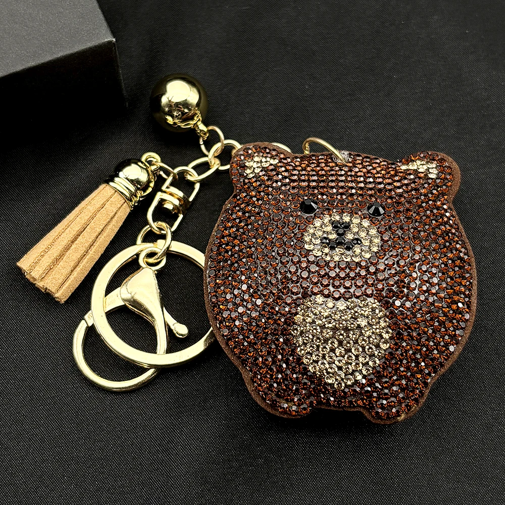 Bären-Tier-Cartoon-Schlüsselanhänger für Damen und Herren, luxuriöser Kristall-Quasten-Anhänger, süßer Tier-Herz-Taschenanhänger, Schlüsselhalter, Schmuck