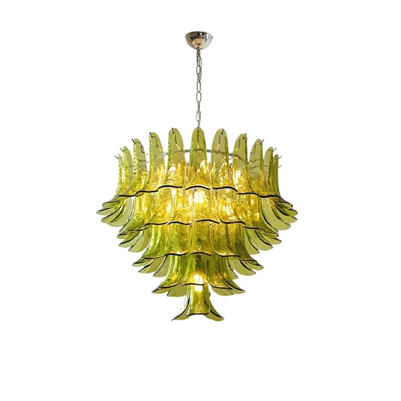 Led light luxury green/orange glass shade ceiling chandeliers lighting, lustre home decor dining room hanging light fixtures.