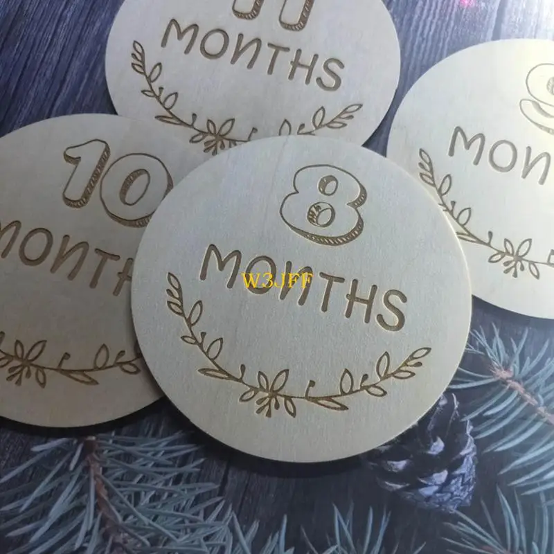 W3JF 12 قطعة بطاقات تسجيل النمو الشهري لحديثي الولادة بطاقات تذكارية خشبية للولادة دعائم التصوير