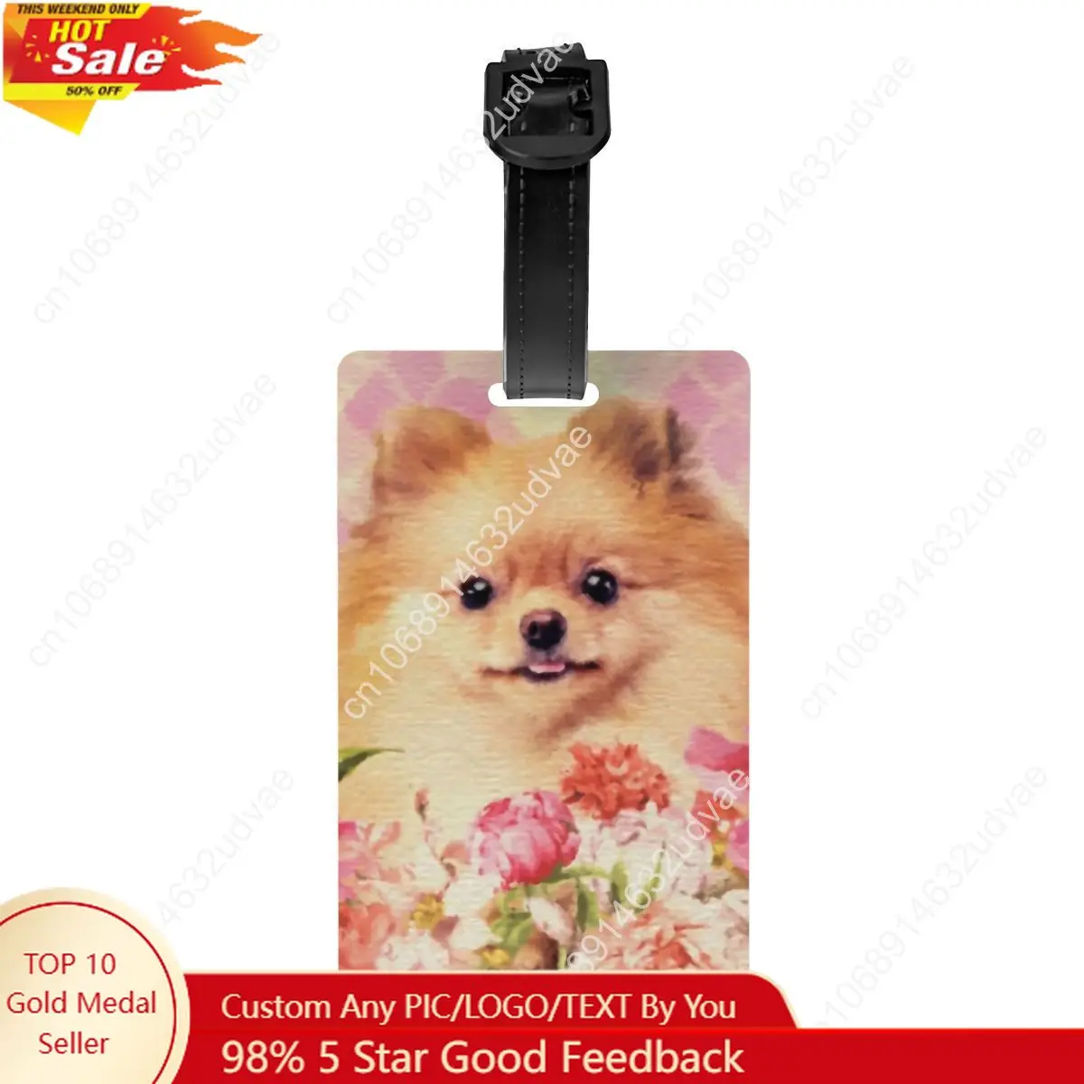 

Custom Cute Pomeranian German Spitz With Flowers Luggage Tags for Suitcases Funny Pet Dog Baggage Tags Privacy Cover ID Label