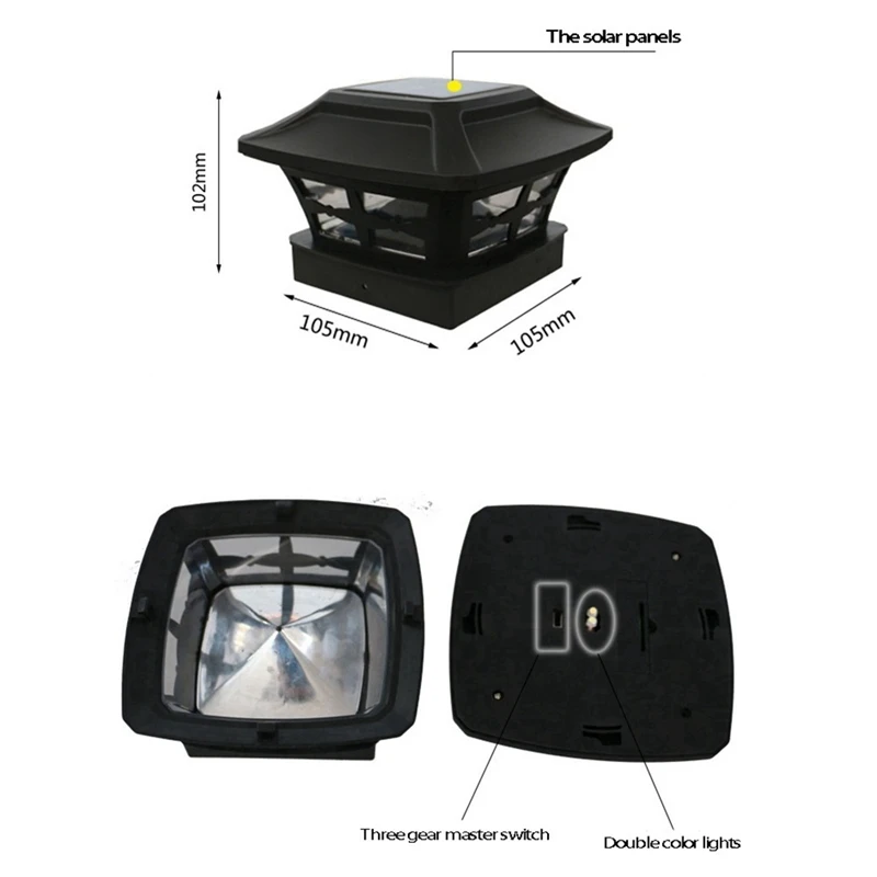 2X Solar Post Cap Lights 2 Lighting Modes LED Deck Fence Cap Lights For 4X4 Wooden Posts Garden Decoration Warm Black