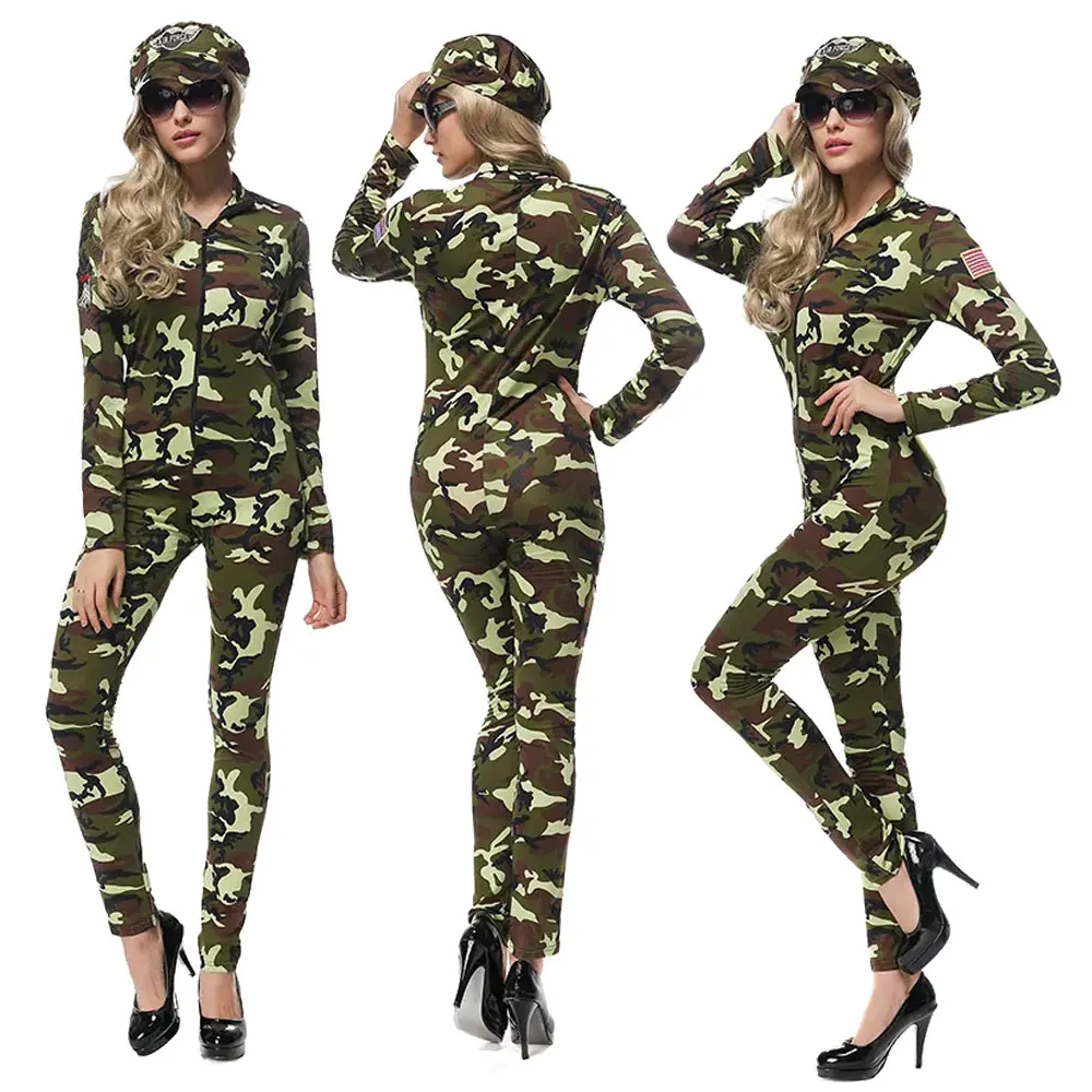 

Halloween Party Military Instructors Cosplay Uniform Army Jumpsuit Adult Camouflage Policewoman Soldier Role-playing Costume