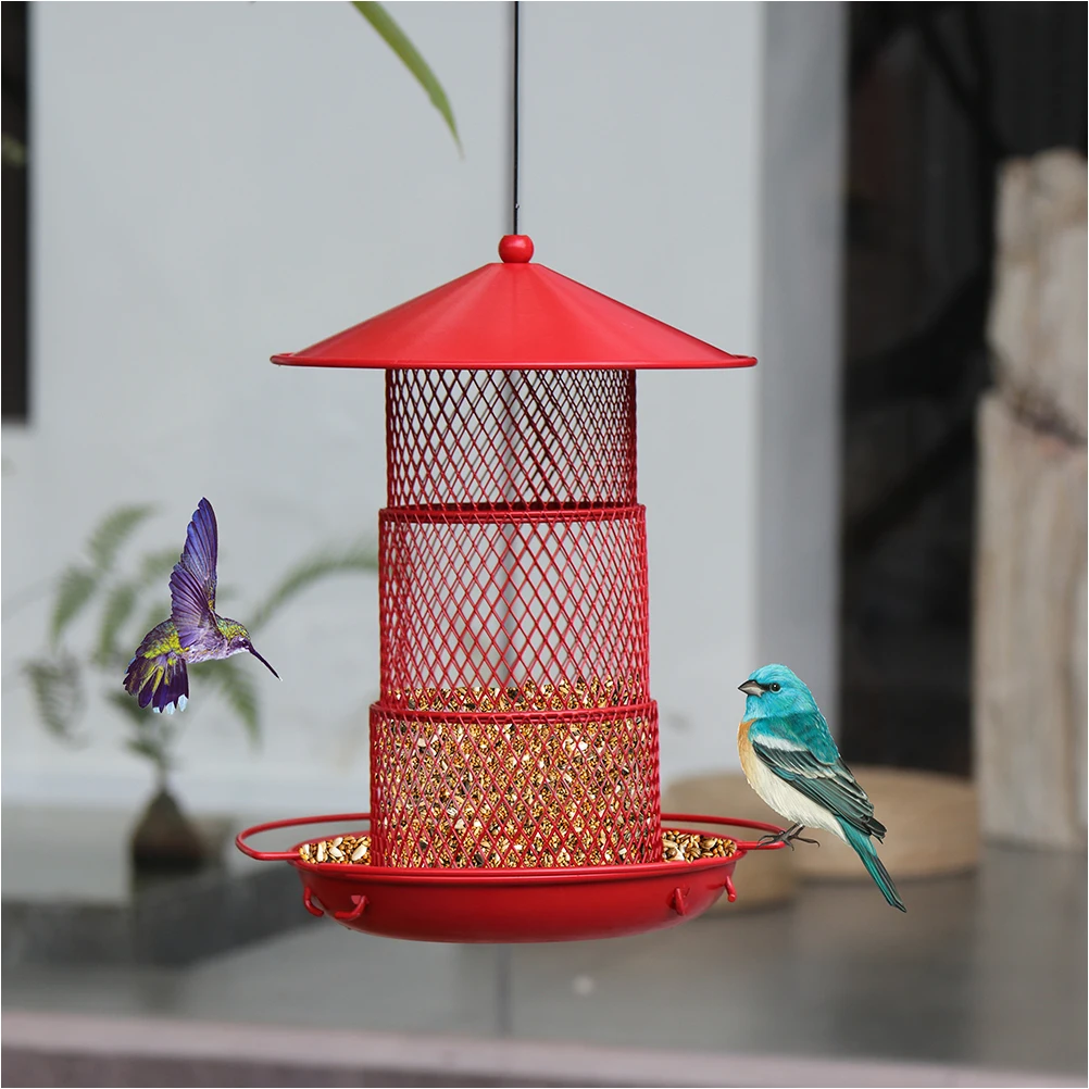

Multi layer Squirrel Hummingbird Feeder Heavy Duty Outdoor Hanging Metal Degree Eating Splash proof Removable Cover