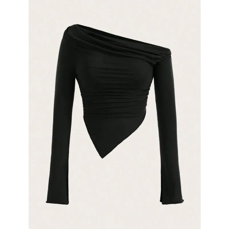 

Women Sexy Solid One Shoulder Long Sleeve T Shirt Spring Fall 2024 Y2K Clothes Grunge Goth Slim Fit Tee Top Tshirt Streetwear