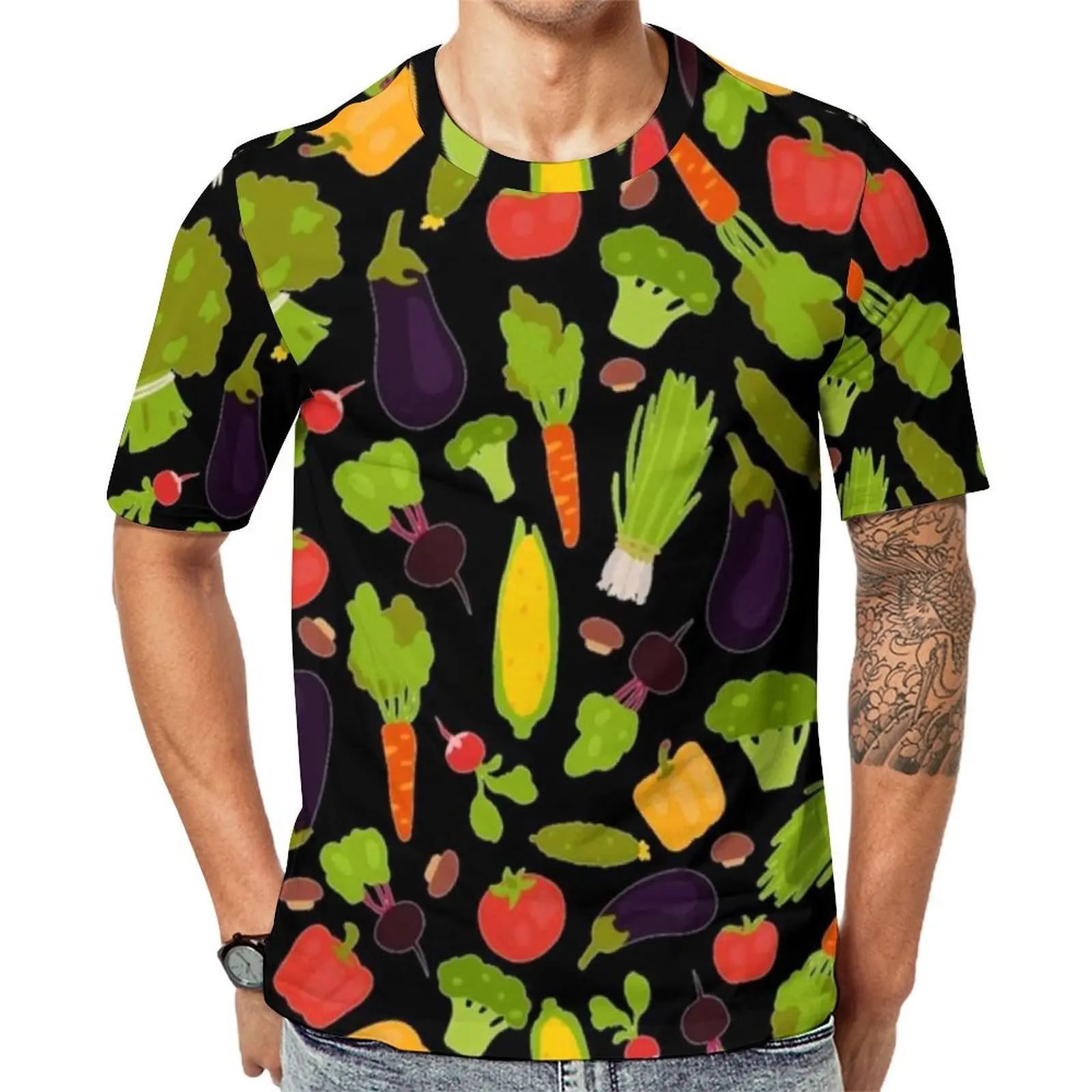 Mens Pattern Of World Vegetarian Day T-Shirt Vegetables Hippie T-Shirts Short-Sleeve Design Tops Summer Kawaii Oversize Clothes